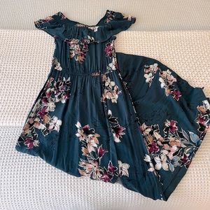 Maurices Teal Floral  Off the Shoulder Maxi Dress